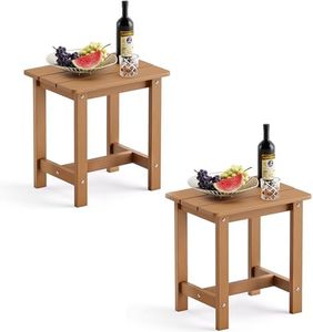 LUE BONA Outdoor Side Table Set of 2, HDPS Small Outdoor Table, Adirondack Side Table,Outside End Table for Patio, Porch, Pool, Weather Resistant/Easy Maintenance/Indoor or Outside Use, Teak Color