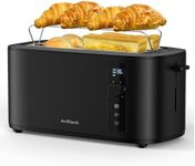 Anfilank Toaster 4 Slice Long Extra Wide Slot 1.5" with Countdown Timer, 6 Browning Settings, Built-in Warming Rack, Bagel/Cancel/Defrost Functions, Removable Crumb Tray-Matteblack