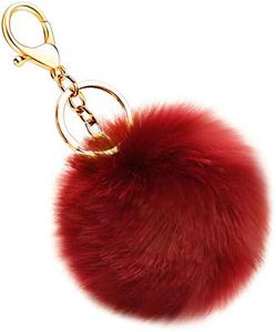 Soleebee Suave Llavero de Piel de Conejo Artificial Bola de la Felpa Llavero Lindo Pom Pom Bolsa Encanto para Las Mujeres Niñas (Vino Rojo)
