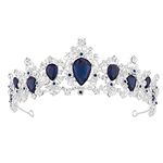 Crowns for Women, Vofler Silver Tiara w/ Sapphire - Baroque Dark Blue Crystal Rhinestone Head Piece Accessories for Princess Girls Queen Bridal Bride Birthday Wedding Prom Quinceanera Costume Party