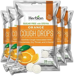 Herbion Naturals Cough Drops with Orange Flavor, Dietary Supplement, Soothes Cough, for Adults and Children Over 6 Years - Pack of 5 (125 Lozenges)