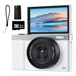 4K Digital Camera, 64MP Vlogging Camera for Photography with 3" 180° Flip Screen, 16X Digital Zoom Point and Shoot Camara with 64GB Micro SD Card for Beginner (White)