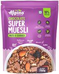 ALPINO Chocolate Super Muesli Nuts & Cookies - 70% Whole Grains & Chocolate Oats, 13% Nuts & Cookies - High in Protein, Source of Fibre – Breakfast Cereal (750 G)