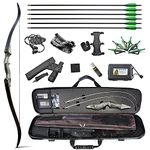 SHARROW Archery Takedown Recurve Bow and Arrows Set America Hunting Bow Adult Traditional Wooden Competition Bow 25-60lbs with Recurve Bow Case and All Accessories (60lbs, Black)