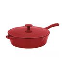 Cuisinart Cast Iron Pan, 12" Chicken Fryer, Enameled Red Casserole