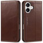 SHIELDON Case for iPhone 16 5G 2024, Genuine Leather iPhone 16 Wallet Book Case Magnetic RFID Blocking Credit Card Holder Kickstand Shock Absorbing Case Compatible with iPhone 16 6.1" - Retro Coffee