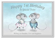 Twins Birthday Card – First 1st Birthday – Baby Boy and Girl Twin – Brother and Sister - 1 Year Old - Age One - Greeting - Happy Wishes - Blank Inside to Write Your own Special Message