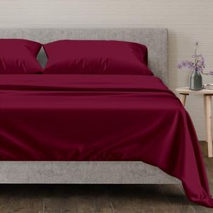 Mayfair Linen Bedding Collection 600 Thread Count Bedspread 100% Egyptian Cotton Sheet Set Sateen Weave Deep Pocket Premium Quality Bedding Set, Burgundy, Twin