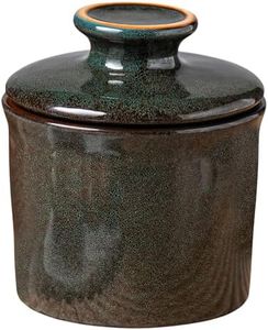 Teapeak Pottery Butter Keeper Crock - Ceramic Butter Dish with Water Line for Countertop, Keep Butter Fresh, Blue