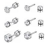 ZOCOYUU 3 Pair Surgical Steel Screw Back Cubic Zirconia Stud Earrings Set for Women Girls, Hypoallergenic 20G Helix Piercing Jewelry Cartilage Earrings for Sensitive Ears (3 Pairs Silver(4mm,5mm,4mm))