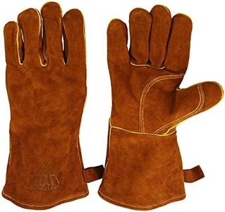 HHPROTECT Gants de soudage résistants à la chaleur et au feu en cuir pour cheminée, barbecue, soudure, grill, four, poêle