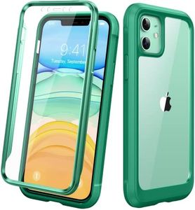 Diaclara Compatible with iPhone 11 Case, Full Body Rugged Case with Built-in Touch Sensitive Anti-Scratch Screen Protector, Soft TPU Bumper Case Clear Compatible with iPhone 11 6.1" (Green and Clear)
