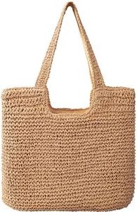Pleneal Straw Beach Bags for Women - Women Beach Handmade Woven Tote Bag, Summer Mesh Hollow Shoulder Bag for Holiday