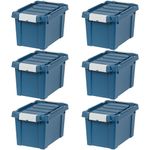 IRIS USA 18.9 L (5 Gallon) Eco-Friendly Lockable Storage Totes with Lids, 6 Pack, Heavy-Duty Stackable Containers, Garage Organizing Bins Moving Tubs, Rugged Sturdy Equipment Utility Box - Navy