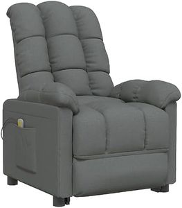 vidaXL Reclining Massage Chair in Dark Grey Fabric with Manual Adjustments, Vibration Function and Solid Wood & Metal Frame