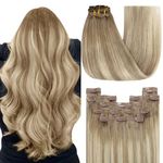 YoungSee 150g 20inch Clip in Hair Extensions Real Human Hair Brown Balayage Clip in Human Hair Extensions Light Brown to Blonde with Brown Balayage Hair Extensions Clip ins Double Weft Lace Thick 7pcs