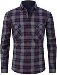 Askdeer Men's Flannel Fleece Jacket Sherpa Lined Winter Plaid Shirts Jacket Long Sleeve Thermal Coat With Pockets Gray Red