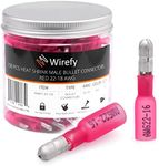 Wirefy 150 PCS Heat Shrink Male Bullet Connectors - Male Wire Bullet Connectors - Electrical Bullet Butt Terminals - Red 22-16 AWG