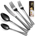 Modern Gold Hammered Flatware Set, 30-Piece Elegant Cutlery Set, Stainless Steel Utensils Service for 6, Include Knife/Fork/Spoon, Mirror Polished, Dishwasher Safe (Black_SP)