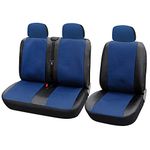 TOYOUN Van Seat Covers Universal Fit Most Vans Trucks Lorry Front Seat Covers Single & Double Car Seat Covers Set Faux Leather Cloth Air-bag Compatible Car Seat Protector, Blue