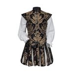 Willyacos Renaissance Tudor Costume Men Elizabethan Era Costume Prince Tudor King Costume Doublet Vest Pumpkin Pants (Black golden, XL)