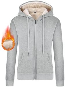 Gihuo Women's Sherpa Lined Hooded Sweatshirt Zip Up Winter Warm Hoodie Comfy Hooded Fleece Jacket (Medium, Grey)