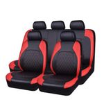 GEBBEM Car Seat Covers for Ford Fiesta/Fiesta Zetec S/Fiesta Mountune/Fiesta St 2000-2023 2024, 9 Pcs Full Sets Leather Non-Slip Waterproof Breathable Seat Protector Interior Accessories,Red