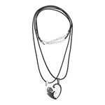 EMSea 2Pcs Heart-Shaped Puzzle Necklace Stainless Steel Black Silver Yin Yang Cat Pendant for His and Hers Valentine's Day Gifts