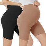 VALANDY Maternity Shorts Over Bump Maternity Tights Belly Support Maternity Clothes Buttery Soft Stretchy Adjustable Pregnancy Pants Cocoa