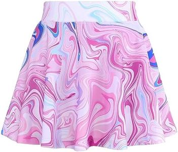 JESKIDS Pleated Skirts Girls' Tennis Skirts Golf Athletic Skort Dance Running School Sport Skirts with Shorts 8-9 Years Abstract Lines