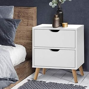 Artiss Bedside Table White Board Side Tables Storage Small Narrow Desk Chest of Drawers, with 2 Drawer, Bedroom Living Room Home Furniture Tallboy Lamp Stand Nightstand Cabinet in 50cm Height