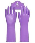 PACIFIC PPE 4 Pairs Reusable Dishwashing Cleaning Gloves with Latex Free, Cotton Lining, Kitchen Gloves, Purple, Large