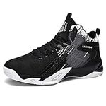 Men's Breathable Knit Fabric Comfortable High-Top Trainers Shoes Shoes Basketball Shoes Casual Sneakers Black 12 UK