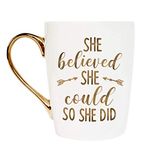 Novaova Inspirational Gold Ceramic Coffee Tea Cup She Believed She Could So She Did Coffee Mug for Her Girl Best Friend Sister Graduation Birthday Christmas Friendship Motivational Gift…