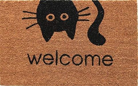 Coco&Coir Fancy | Natural Coir | Printed | Shaped| Latex Backed Door Mat (Meow Welcome)