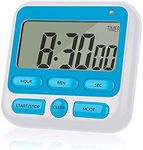 Upgraded Digital Kitchen Timer, ON/Off Switch, 12/24 Hour Clock and Silent Timers, Count Up & Count Down for Kids Teachers Cooking Games Office, Large LCD Display, Loud Alarm and Strong Magnet (Blue)