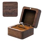 muchly Engraved Flip Wooden Ring box-Rustic Ring Box- Solid Wood Square Jewelry Storage Box-Vintage ring box for wedding ceremony, Engagement(brown)