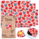 GeeRic Organic Beeswax Wrap for Food, 3 Pcs Sustainable Beeswax Wraps, Bread Sandwich Wrapper Zero Waste Eco-Friendly Biodegradable Strawberry Pattern