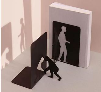 Evolution Theory Metal Silhouette Bookends, Decorative Shadow Art Design, Black