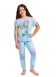 Girls 3-Piece Pajama Set Kids Sleepwear, Short Sleeve Top with Long Pants and Matching Shorts PJ Set, Aqua, 12 Years