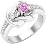 Dazzlingrock Collection 4 MM Round Lab Created Pink Sapphire & Natural White Diamond Ladies Bridal Knot Style Engagement Promise Ring, Sterling Silver, Size 8