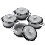 LOVECASA Small Casserole Dish for Oven,12 OZ Ceramic Mini Cocotte Set,French Onion Soup Bowls with Lids and Handle,Ramekins for Stews,Lasagna,Set of 4