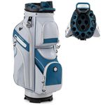 COSTWAY Golf Cart Bag, Molded Lock Top Golf Trolley Bag with 14 Way Dividers, Cooler Pocket, 11 Pockets, Padded Strap, Rain Hood & Umbrella Holder, Lightweight Golf Clubs Strorage Bags (Grey+Navy)