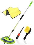 GreatCool Car Wash Brush Kit With Super Long Handle, 2 in 1 Chenille Microfiber Car Wash Mop Cleaning Mitt Suitable for Washing Cars Truck SUV RV Caravans and Household, Scratch Free (Green kit)