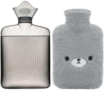 samply Hot Water Bottle with Cute Fleece Cover, Hot Water Bag for Hot and Cold Compress, Hand Feet Warmer, Neck and Shoulder Pain Relief, Grey Bear