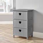 Home Source Chest, Wooden Storage Unit Bedroom Organiser Bedside, Love Heart Design, 3 Drawer, Grey, Engineered Wood