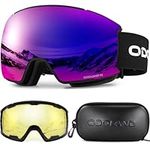 Odoland Ski Goggles Set with Magnetic Interchangeable Lens, Anti-Fog UV Protection Snow Goggles for Men and Women, Helmet Compatible,Revo Purple
