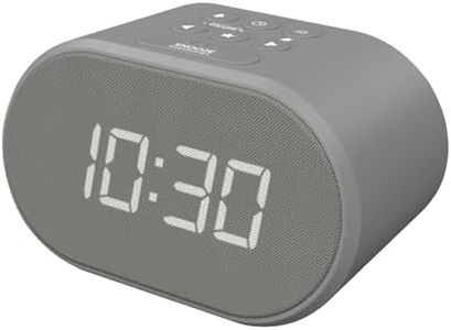 i-box Alarm Clocks Bedside, Radio Alarm Clock, Mains Powered or Battery, FM Radio, USB Charging Port, 5 Step Dimmable Display, Non Ticking, LED Display (Grey)
