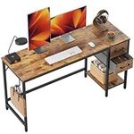 Cubiker Home Office Computer Desk with Drawers, 55 Inch Study Writing Table, Modern Simple Style PC Desk, Rustic Brown