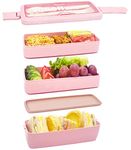 Meider Upgrade Bento Lunch Box, Bento Box for Kids and Adults, Reusable Meal Prep Containers with Fork and Spoon(1000ml,Pink)